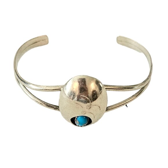 Sterling Silver Turquoise Color Stone Shadow Box Cuff Bracelet L148 - Picture 4 of 13